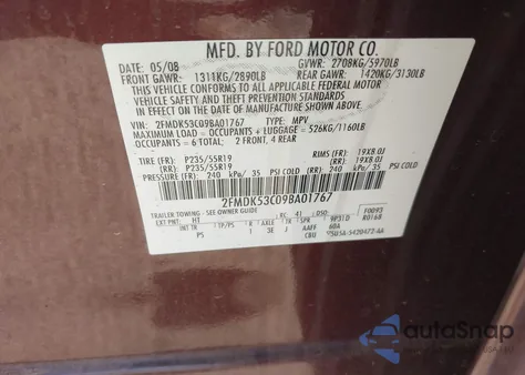 2009 Ford Flex Limited from USA, damaged, VIN 2FMDK53C09BA01767